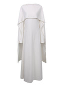 Serena White Pearl Embellished Cape Sleeve Maxi Gown - Aura Muse