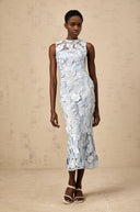 Sézane Blue Floral - Appliqué Midi Dress - Aura Muse