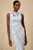 Sézane Blue Floral - Appliqué Midi Dress - Aura Muse