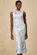 Sézane Blue Floral - Appliqué Midi Dress - Aura Muse