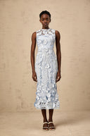 Sézane Blue Floral - Appliqué Midi Dress - Aura Muse