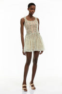 Sheleen Green Ruched Mini Dress with Mesh Panels - Aura Muse