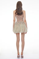 Sheleen Green Ruched Mini Dress with Mesh Panels - Aura Muse