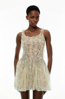 Sheleen Green Ruched Mini Dress with Mesh Panels - Aura Muse