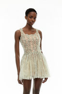 Sheleen Green Ruched Mini Dress with Mesh Panels - Aura Muse