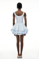 Shetland Dusty Blue Square Neck Tiered Mini Dress - Aura Muse