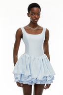Shetland Dusty Blue Square Neck Tiered Mini Dress - Aura Muse