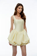 Shetland Yellow Square Neck Tiered Mini Dress - Aura Muse