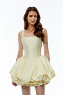 Shetland Yellow Square Neck Tiered Mini Dress - Aura Muse