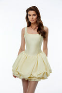 Shetland Yellow Square Neck Tiered Mini Dress - Aura Muse