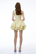 Shetland Yellow Square Neck Tiered Mini Dress - Aura Muse