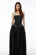 Sibylla Black Halterneck Maxi Dress with Pearl Trim - Aura Muse