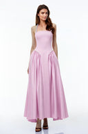 Sibylla Pink Halterneck Maxi Dress with Pearl Trim - Aura Muse
