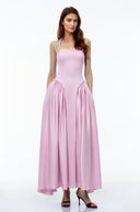 Sibylla Pink Halterneck Maxi Dress with Pearl Trim - Aura Muse