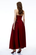 Sibylla Red Halterneck Maxi Dress with Pearl Trim - Aura Muse