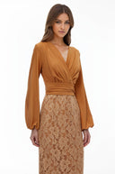 Sidony Brown Plunge Neck Lace Maxi Dress - Aura Muse