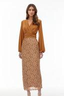 Sidony Brown Plunge Neck Lace Maxi Dress - Aura Muse