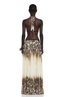 Sidony Chocolate Brown Leopard Print Halterneck Maxi Dress - Aura Muse