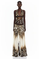 Sidony Chocolate Brown Leopard Print Halterneck Maxi Dress - Aura Muse