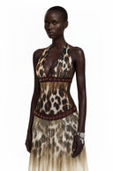 Sidony Chocolate Brown Leopard Print Halterneck Maxi Dress - Aura Muse