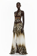 Sidony Chocolate Brown Leopard Print Halterneck Maxi Dress - Aura Muse