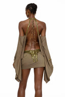 Sienna Brown Cold Shoulder Embellished Mini Dress - Aura Muse