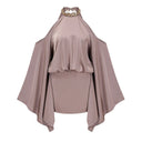 Sienna Brown Cold Shoulder Embellished Mini Dress - Aura Muse
