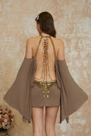 Sienna Brown Cold Shoulder Embellished Mini Dress - Aura Muse