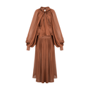 Sienna Rae Satin Pleat Maxi Dress in Brown - Aura Muse