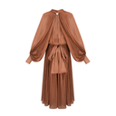 Sienna Rae Satin Pleat Maxi Dress in Brown - Aura Muse