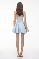Sigrid Baby Blue Ruched Mini Dress with Lace Panels - Aura Muse