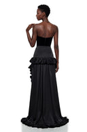 Silja Black Ruffled High - Low Satin Skirt - Aura Muse