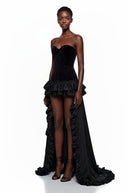Silja Black Ruffled High - Low Satin Skirt - Aura Muse