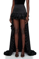 Silja Black Ruffled High - Low Satin Skirt - Aura Muse