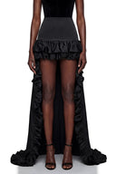 Silja Black Ruffled High - Low Satin Skirt - Aura Muse