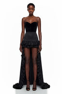 Silja Black Ruffled High - Low Satin Skirt - Aura Muse
