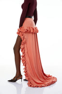 Silja Pink Ruffled High - Low Satin Skirt - Aura Muse