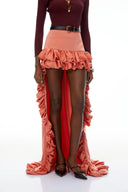 Silja Pink Ruffled High - Low Satin Skirt - Aura Muse