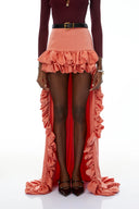 Silja Pink Ruffled High - Low Satin Skirt - Aura Muse