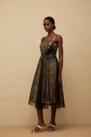 Silvana Black Floral Lace Midi Dress - Aura Muse