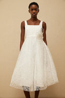 Silvana White Floral Lace Midi Dress - Aura Muse