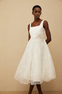 Silvana White Floral Lace Midi Dress - Aura Muse