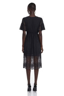 Sirmione Black Ruffled Midi Dress with Lace Trim - Aura Muse
