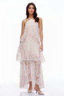 Sloane Pink Halterneck Lace Maxi Dress - Aura Muse