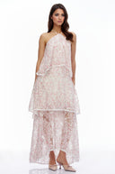 Sloane Pink Halterneck Lace Maxi Dress - Aura Muse