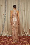 Sloane Rose Gold Halterneck Embellished Maxi Dress - Aura Muse