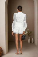 Solène faux - flower cut - out blouse & shorts matching set - Aura Muse