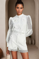 Solène faux - flower cut - out blouse & shorts matching set - Aura Muse