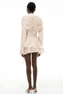 Sóley Cream Ruffled Ruched Mini Dress with Ribbon - Aura Muse