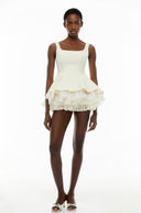 Stella White Square Neck Ruffled Mini Dress - Aura Muse